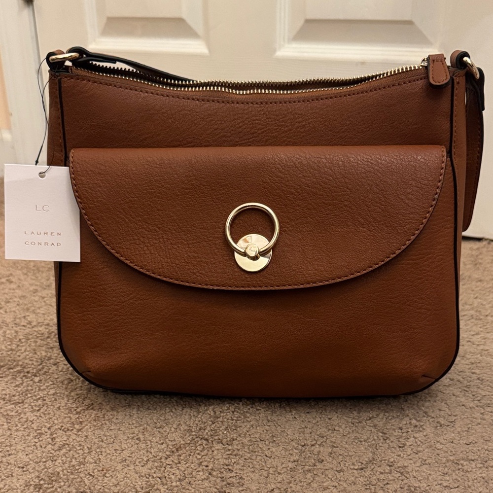 LC Lauren Conrad Tan Shoulder Bag with Gold Accent